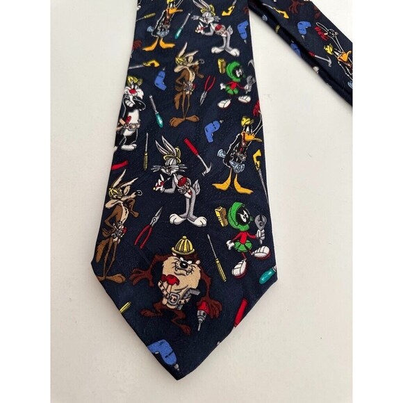 Looney Tunes Warner Bros Studio Store Black Silk Tie Workshop Tools Vintage - Picture 2 of 5